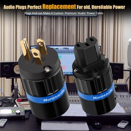 Monosaudio HiFi Power Plug Pure Copper 15A/125V 10A/250V IEC C13/C15 Power Connector Hi-end Audio Power Plug for DIY Audiophile Power Cord HiFi Audio AC Power Cable(Gold Plated)（M104G/F104G）