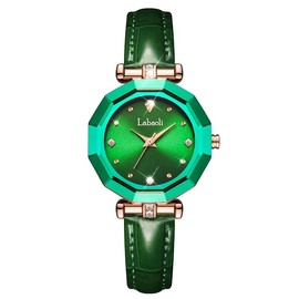 deselon Crystal Watches for Women Fashion Luxury Diamond Ladies Female Luxury Dress Business Waterproof Simple Quartz Wife Gifts Leather Green Wrist Watch