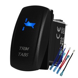 BACAUTOPARTS Blue Led Trim Tabs Momentary Rocker Switch 7Pin Mom (ON)-Off-Mom (ON) DPDT Toggle Switch for Marine Boat Yacht Ship Waterproof 12V 24V