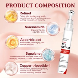 Allony Retinol Eye Cream 15 ml, Eye Cream Against Wrinkles and Dark Circles, Eye Cream Against Bags with 360° Eye Roller, Dark Circles Removal, Brightening Eye Area