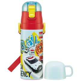 Skater SKDC4-A Children's Stainless Steel Water Bottle, 2-Way Direct Drinking, 16.5 fl oz (470 ml), Cup Drinking 15.2 fl oz (430 ml), Tomica 23, Children's Friendly, Lightweight Type, Boy's Hot and