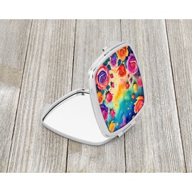 Caroline's Treasures Colorful Roses Compact Mirror Decorative Travel Makeup Mirror for Women Girls Gifts Pocket Makeup Mirror Folding Handheld
