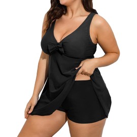 Daci Plus Size Two Piece Swimsuits for Women Flowy Tankini Swim Dress with Short Bathing Suits, Black, 20 Plus
