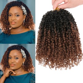 Unionbeauty 10 Inch Pre-twisted Yanky Twists Crochet Braids Hair 8PCS Pre-looped Ombre Brown mini Senegalese Twist Micro Passion Twist Crcochet Hair with Curls Synthetic Crochet Hair Extensions 1B/30#