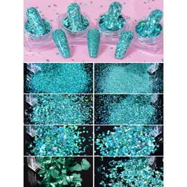 Spearlcable Holographic Nail Glitter 16 Boxes Nails Powder Nail Art Sequins Holo Shining Flakes Tiffany Rose gold Chunky Glitter Set Decals for DIY Nail Art Festival Glitter