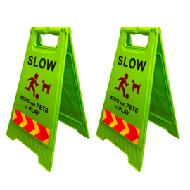 Slow Kids and Pets at Play Sign,16.9" Height,Children and Pets at Play safety Signs for Street Green (2 Pack)
