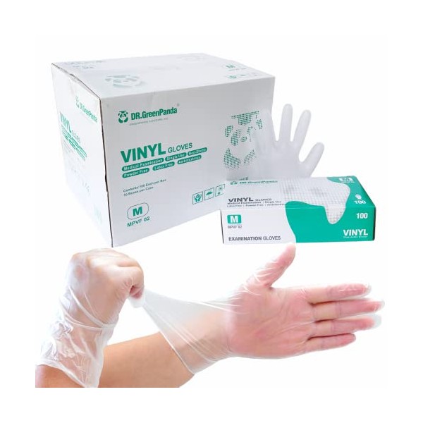 Dr.GreenPanda (Medium 1000pcs) Clear Vinyl Medical Exam Gloves for Healthcare Food Cooking Cleaning Multipurpose Latex&Powder Free