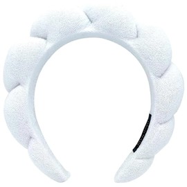 HitModa Spa Headbands for Washing Face or Facial, Makeup Headband for Women, Skincare Hair band, Puffy Terry Cloth Face Washing Head band for Maskup, Skin Treatment(White)