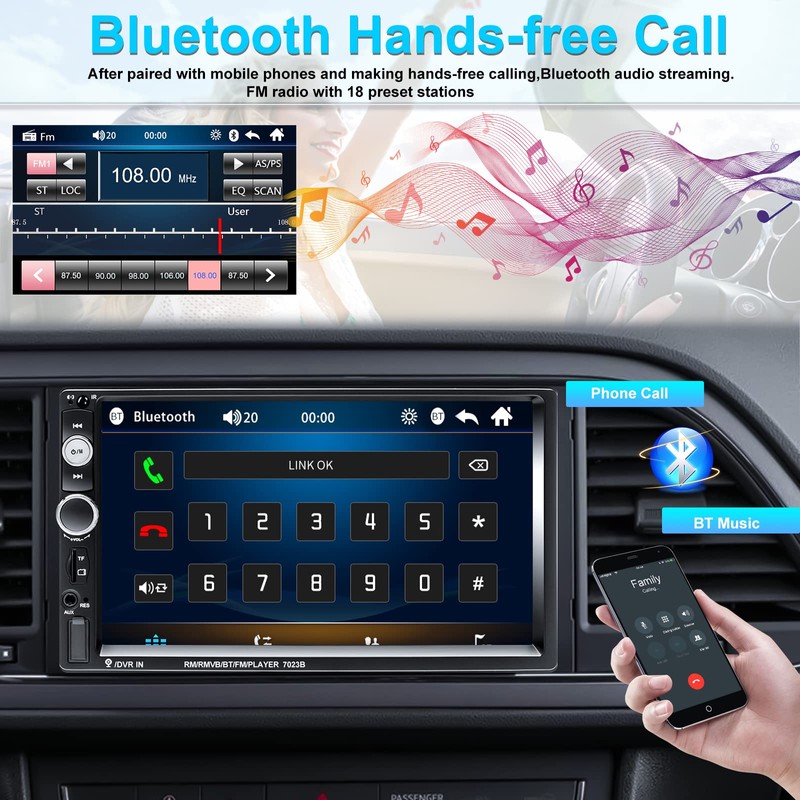 Double Din Car Stereo 7” Touch Screen Car Radio with