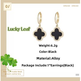 GAUEIOUR Lucky Leaf Irish Earrings,New Silver Needle Emerald Black Leaf Earrings, Simple and Lucky Personality Diamond Leaf Earrings,Charm Irish Party Gift(Black)