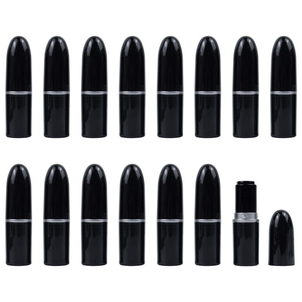 AUEAR, paquete de 15 tubos vacíos de bálsamo labial para labios con forma de bala, color negro