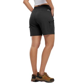 BASUDAM Women's Athletic Shorts Quick Dry Cargo Lightweight Zipper Pockets Summer Outdoor Hiking Running Black L