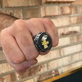 Legacy Rings 2024 Gunmetal Black and Gold Tone Fantasy Football Championship Trophy Ring, Award for Fantasy Football League Winner (12)