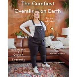 Swoveralls Unisex Sweatpant Overalls – Relaxed Fit Bib Overall | Jogger Cuff, Zipper Fly, 6 Pockets- Large Midnight Black