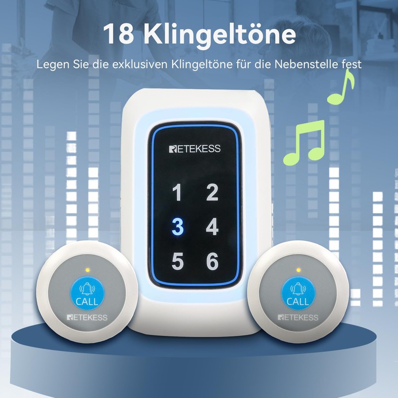 Retekess TH109N Caregiver Pager,Wireless Call Bell for Elderly,850ft Communication Range，120dBAdiustable