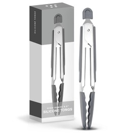 Misen Stainless Steel Kitchen Tongs - Precision Silicone-Tipped Grilling Tool - Heat Resistant, Heavy Duty, Nonstick - Perfect for Serving and Air Frying - 12 Inch - Gray