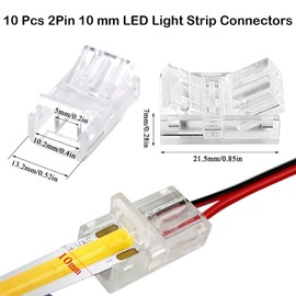 Paifeancodill LED Light Strip Connectors - 2Pin, 10 Pcs Lighting Connector, 10mm Wide Unwired Gapless Solderless Strip to Wire Quick Adapter for Waterproof/Non-Waterproof Single Color LED Light Strip