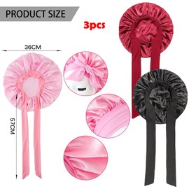 TYXHXTF 3 Pcs Satin Bonnet, Silk Hair Wrap for Sleeping, Hair Bonnet for Sleeping, Night Hair Sleeping Cap, with Tie Band, for Women Long, Straight and Curly Hair Red