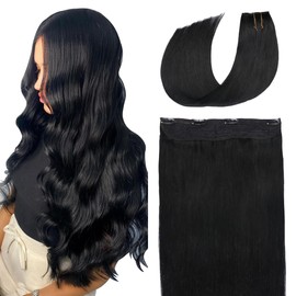 SURNEL Haol Hair Extensions #1 Jet Black Invisible Fish Line Wire Hair Extensions 22 inch 65g(#1,22inch)