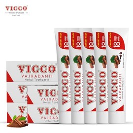 Vicco Pasta de dientes a base de hierbas Vajradanti, contiene 20 hierbas y cortezas ayurvédicas, 100% natural, vegana y sin crueldad animal, 3,53 oz (paquete de 5)