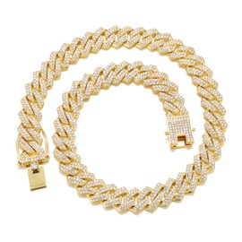 Mens Cuban Link Chain Iced Out Gold Miami Cuban Necklace Bling Diamond Chain Hip Hop Jewelry with Gift Box for Women (Gold-13.5mm,24inch)