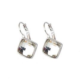 Crystalline Azuria Women 18ct White Gold Plated Rhombus Square White Crystals Lever back Dangle Earrings