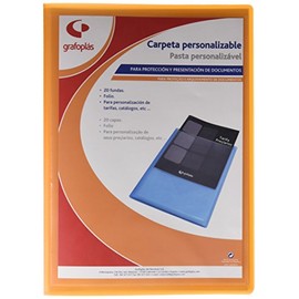 Grafoplás 1451552. Folder of 20 Pockets with Customisable Cover, Foolscap Size, Orange, Translucent Poly