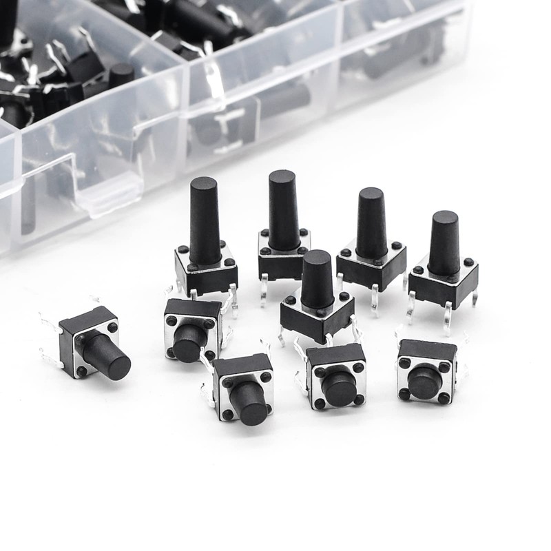 QTEATAK 200 Pcs 10 Value 4 Pins 6 x 6mm