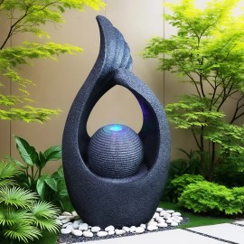 US Stock! Resin Hollow - Designed Fountain with Orb - Ideal for Garden and Home Decor Lovers, Gardens or Indoor Living SpacesColor: like picture, Size: One Size