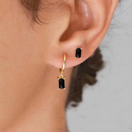 Small Gold Hoop Earrings With Black Drop, Gold Huggie Hoop Earrings For Women Black Stud Earrings Hypoallergenic Jewelry For Men 2Pairs