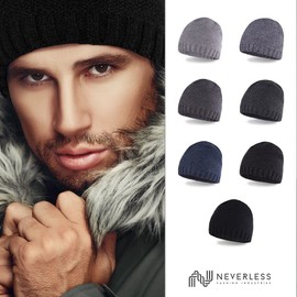 Neverless® Mens Cool Knitted Fleece Lined Winter Hat, 2021 Light Grey