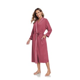 EA'S SECRET 100% Cotton Robes for Women Lightweight Long Kimono Bathrobe Soft Ladies Loungewear with Pockets(Purplish Red,S)