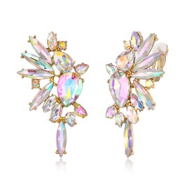 EVER FAITH Wing Crystal Clip-On Earrings Fashion Statement Earrings Art Deco Colourful Marquise Drop Bridal Dangle Clip On for Women Clear Silver Tone, Crystal