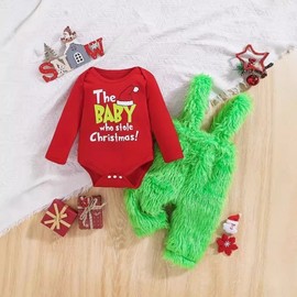 Newborn Baby Christmas Festival Green Fur Dress Set lf1516 One Size/3-6M Red 4ea
