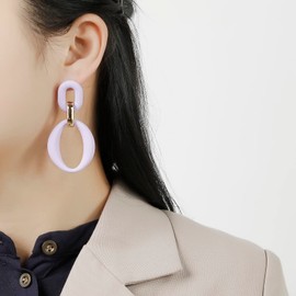 RUOFFETA Acrylic Rectangle Earrings, Fashion Acrylic Square/Oval/Hoop Statement Drop Earrings for Women(Lavender Oval)