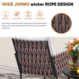 JOYURE 3-Piece Patio Furniture Set, Armchairs with Coffee Table,Modern Wicker Outdoor Conversation Set with Waterproof Thick Cushion for Deck,Backyard,Porch,Beige