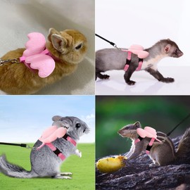 La La Pet® Adjustable Retractable Rabbit Harness and Leash Set Bunny Harness Leash Set Small Animal Cute Wings Harness Leash Set for Outdoor Walking Running Jogging S