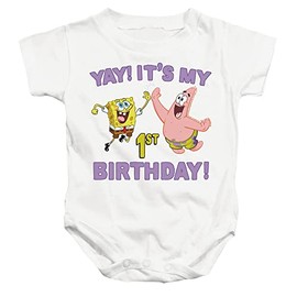 Popfunk Unisex Infant Spongebob Yay Birthday Snap Suit for Baby - 18 Months - White