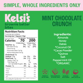 Kelsi's Mint Chocolate Crunch Brownie Batter Bites, Dairy Free, Gluten Free Dessert, Soy Free Chocolate, Paleo Candy, Alt for Candy, Alt for Brownie, Good for You Treat for Adults, Healthy Kids Snack, Honey Sweetened, No Artificial Sweeteners, 6g Added S