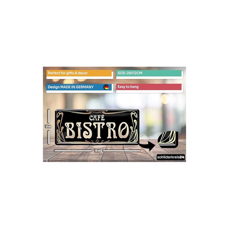 schilderkreis24 - "Café Bistro" - Tin Sign 28 x 12