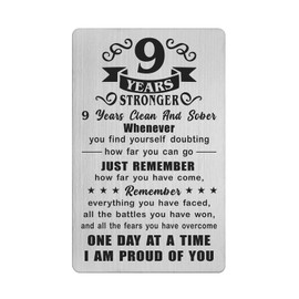 Richesele 9 Years AA Sobriety Gifts - Nine Year Stronger and Sober Card for Women Men - 9 Yrs Addiction Recovery Engraved Wallet Cards Token