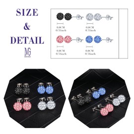 MICGIGI Women's 925 Sterling Silver Stud Earrings 6 mm 8 mm Crystal Ball Earrings, Silver