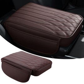 gunhunt Pack-1 Car Armrest Cover, Leather Center Console Protector, 12.59" x 8.66" x 1.96" Armrest Pad, Armrest Pad with Pocket, Automotive Decoration, Universal for Most Cars, Trucks, SUVs (Coffee)
