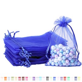 100pk Royal Blue Organza Gift Bags,7x9cm Small Organza Favor Bags,Wedding Jewelry Pouches with Drawstring,Mesh Candy Favour Bag Party Sweet Bags for Birthday,Wedding,Christmas,Gift Wrapping