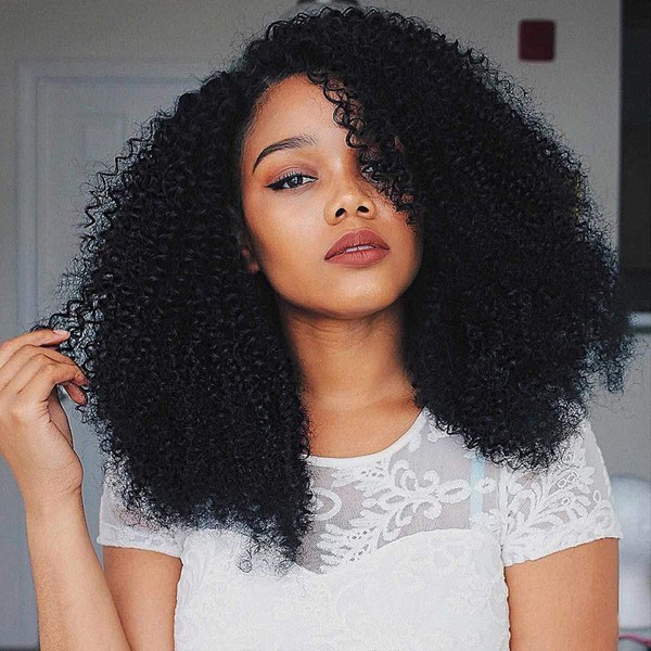 ISEE Hair 100% Unprocessed Afro Kinky Curly Human Hair Bundles 9A Mongolian Curly Virgin Hair Weave Human Hair Bundles Natural Black Color (20 22 24inches)