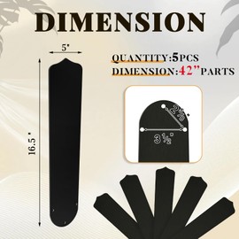Lineshading 5Pcs Replacement Fan Blades for 42 52 Ceiling Fan Waterproof Weatherproof Blades Replacement for Broken Substitution Indoor Outdoor Summer(Black,42 Inch)