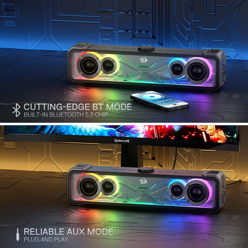 Redragon GS817 RGB Desktop Soundbar, 2.0 Channel Stereo Speakers for