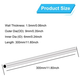 LAVMHAB 6063 Aluminum Tube 9mm OD x 6mm ID 1.5mm Wall Thickness 300mm Length, Aluminum Round Tubing Seamless Straight Pipes (2pcs)
