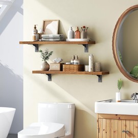 HOOBRO Wall Shelves Set of 2, 23.6" Floating Shelves for Wall, Wall Mounted Shelf Storage Shelves with Metal Brackets, for Living Room, Bedroom, Study, Bathroom, Rustic Brown BF62BJP201G1