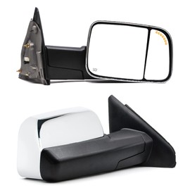 BOOLEE [Upgrade style] Towing Mirrors fit for 2002-2008 Dodge Ram 1500 | 2003-2009 Dodge Ram 2500 3500 power heated led arrow signal puddle light tow side mirror Chrome Cap